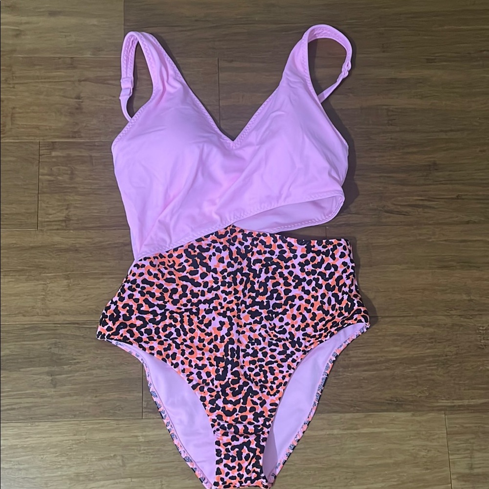 Fabletics Pink and Orange Leopard One Piece Swimsuit